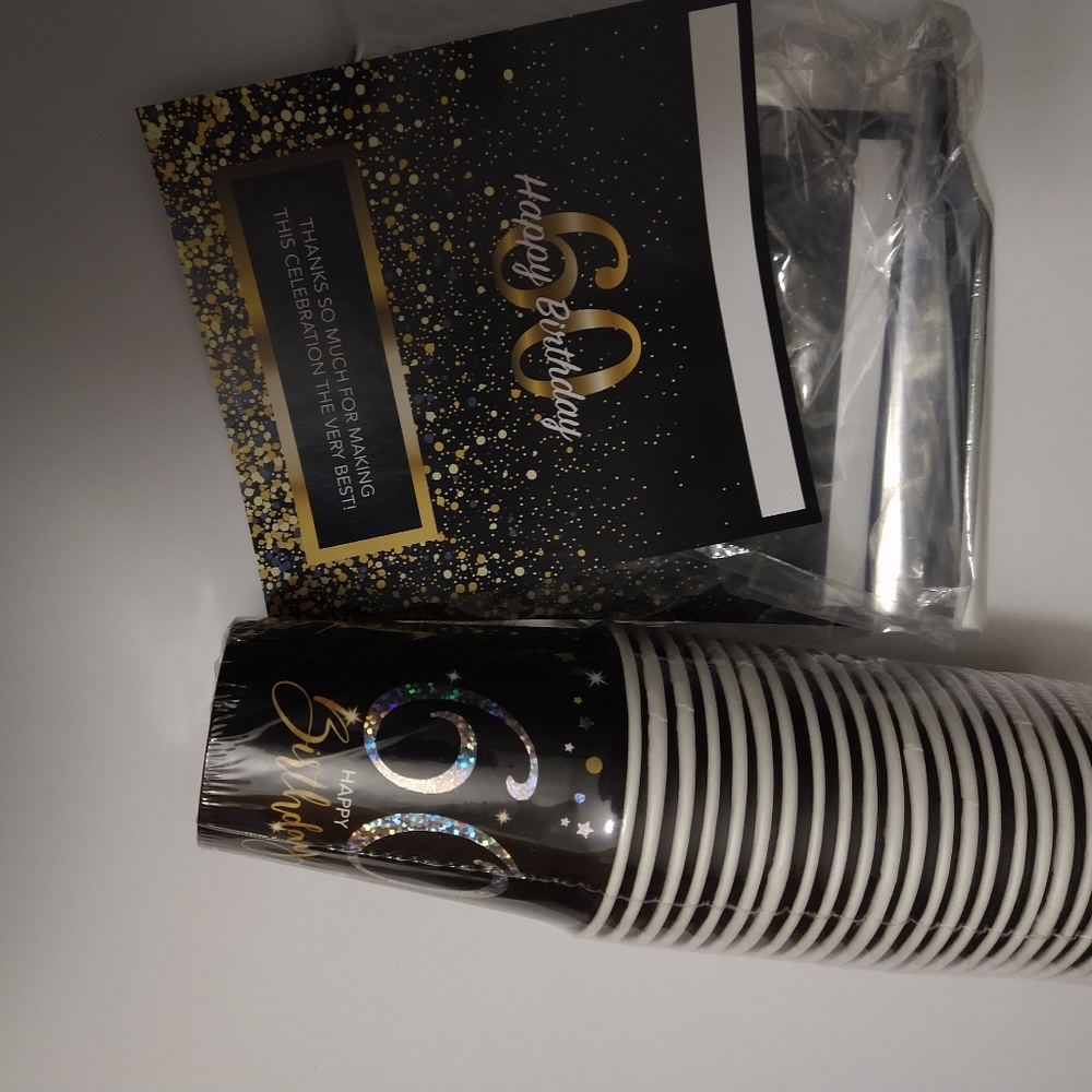 Happy 60th Birthday cups and candy bar wrappers